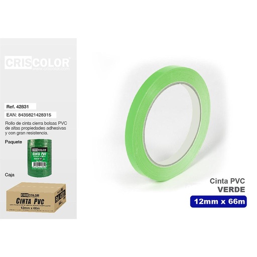 [42831] CINTA PVC 12MMX66MTS VERDE