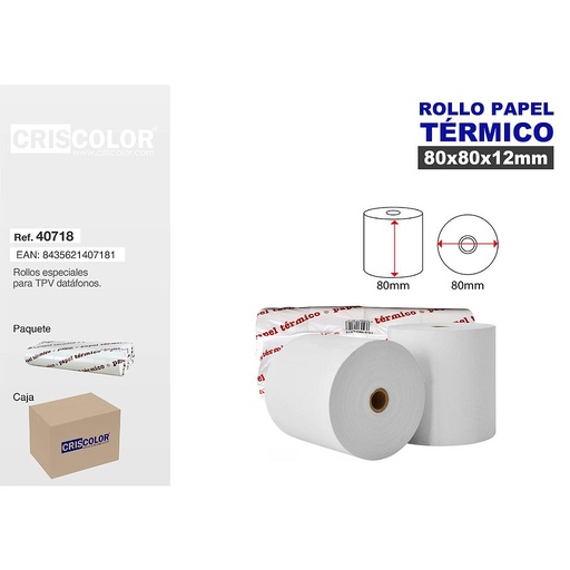 [40718] CRISCOLOR ROLLO TERMICO 80X80MM FSC® A000523 (Pack 8 Und.)