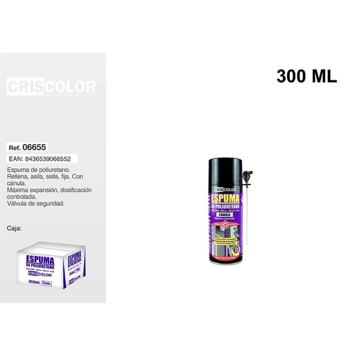 [06655] ESPUMA POLIURETANO 300ML CON CANULA (Caja de 12Und).