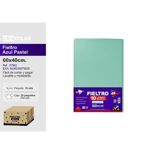 [40961] FIELTRO 40X60CM  AZUL PASTEL (Paquete de 10Und)