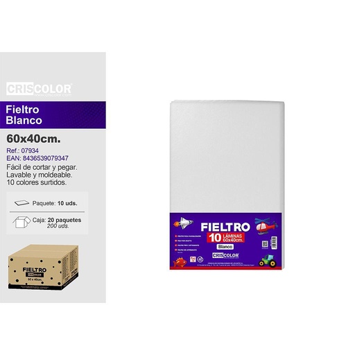 [40933] FIELTRO 40X60CM  BLANCO PAQ.10UDS (Precio unitario).