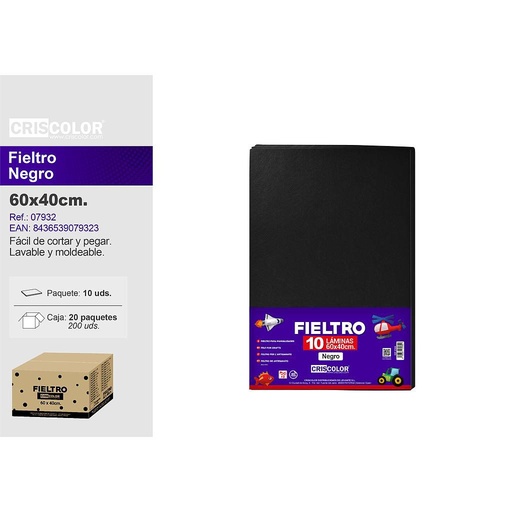 [40931] FIELTRO 40X60CM  NEGRO PAQ.10UDS (Precio unitario).