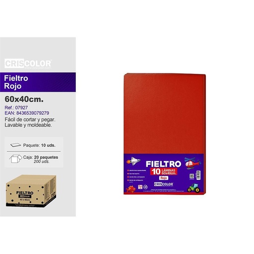 [40926] FIELTRO 40X60CM  ROJO PAQ.10UDS (Precio unitario).