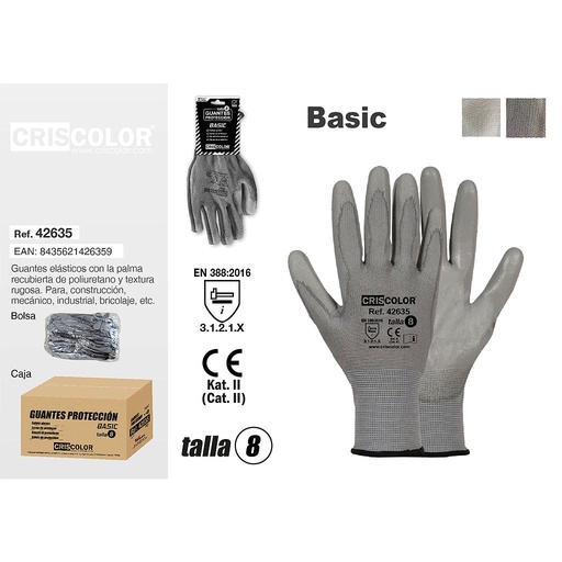 [42635] GUANTES PROTECCION BASIC TALLA 8 (Precio de 1 Par)