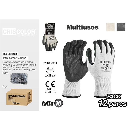[40493] GUANTES PROTECCION MULTIUSOS TALLA 10 (Pack 12Und).