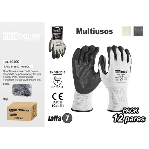 [40490] GUANTES PROTECCION MULTIUSOS TALLA 7 (Pack 12Und).