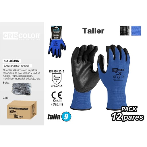 [40496] GUANTES PROTECCION TALLER TALLA 9 (Pack 12Und).