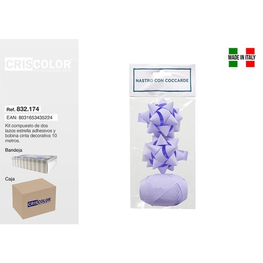 [832.174] KIT 2 LAZOS ESTRELLA ADH. + CINTA DEC. 1CMX10M LILA