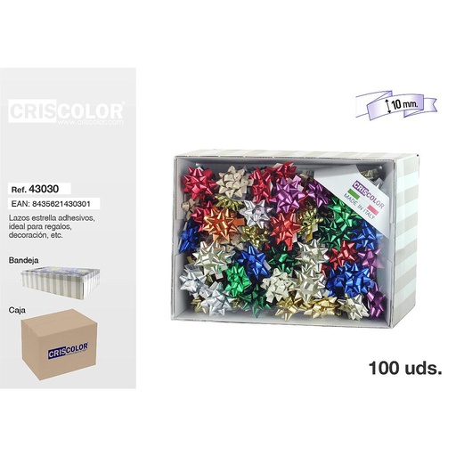 [43030] LAZO ESTRELLA METALIZADO ADHESIVO 10MM LISO BRILLO (Precio Unitario)