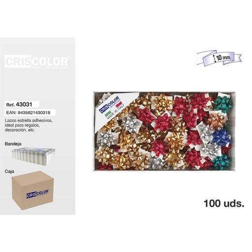 [43031] LAZO ESTRELLA METALIZADO ADHESIVO 10MM LISO MATE (Precio Unitario)