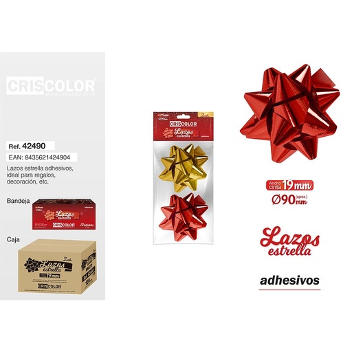 [42490] LAZOS ESTRELLA METALIZADOS 19MM  (1 ROJO + 1 ORO)