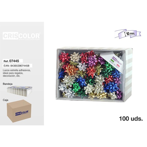 [07445] LAZOS ESTRELLA METALIZADOS ADHESIVOS 10MM  (Precio Unitario)
