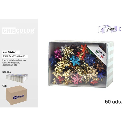 [07446] LAZOS ESTRELLA METALIZADOS ADHESIVOS 14MM (Precio Unitario)