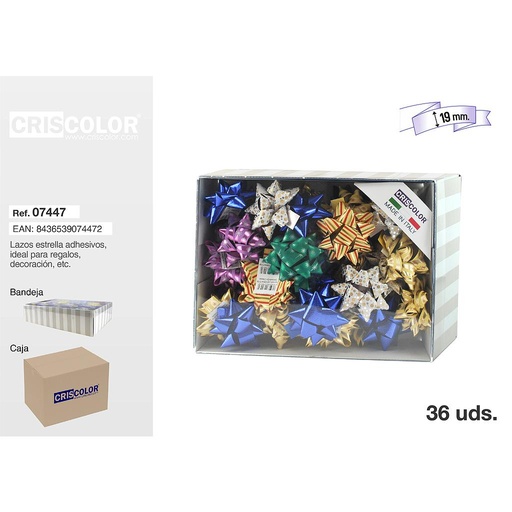 [07447] LAZOS ESTRELLA METALIZADOS ADHESIVOS 19MM  (Precio Unitario)