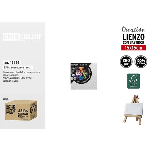 [43136] LIENZO PARA PINTAR 15X15CM (Caja 24Und).