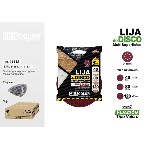 [41113] LIJA DISCO AUTOADHESIVA GRANO SURTIDO 125MM