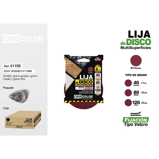 [41109] LIJA DISCO AUTOADHESIVAS GRANO SURTIDO 115MM