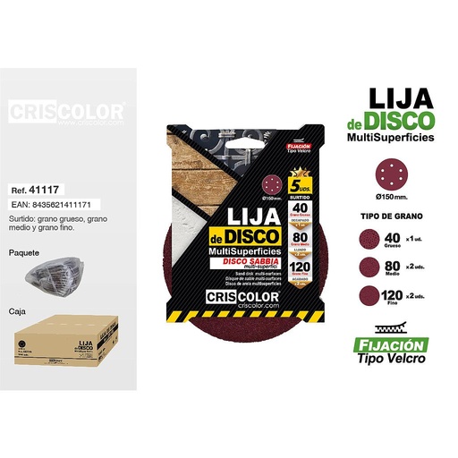 [41117] LIJA DISCO AUTOADHESIVAS GRANO SURTIDO 150MM