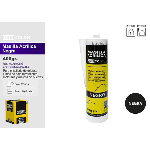 [ACR400NG] MASILLA ACRILICA NEGRA 400G (Caja de 12Und).