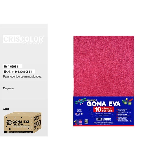 [06988] P10 GOMA EVA PURPURINA 40X60CM FUCSIA (Paquete de 10Und)