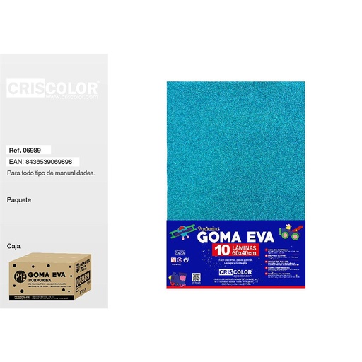 [06989] P18 GOMA EVA PURPURINA 40X60CM AZUL CLARO PAQ.10UDS (Precio unitario).