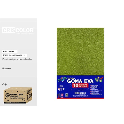 [06991] P22 GOMA EVA PURPURINA 40X60 VERDE CLARO PAQ.10UDS (Precio unitario).