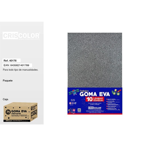 [40176] P9 GOMA EVA PURPURINA 40X60CM GRIS (Paquete de 10Und)