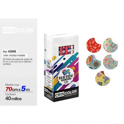 [42688] ROLLO PAPEL REGALO 70CMX5M SURTIDO (Precio Unitario)