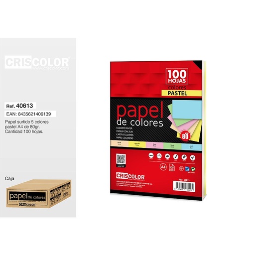 [40613] PAQUETE DIN A4 COLOR PASTEL 100 HOJAS
