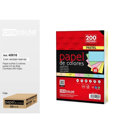 [40616] PAQUETE DIN A4 COLOR PASTEL 200 HOJAS