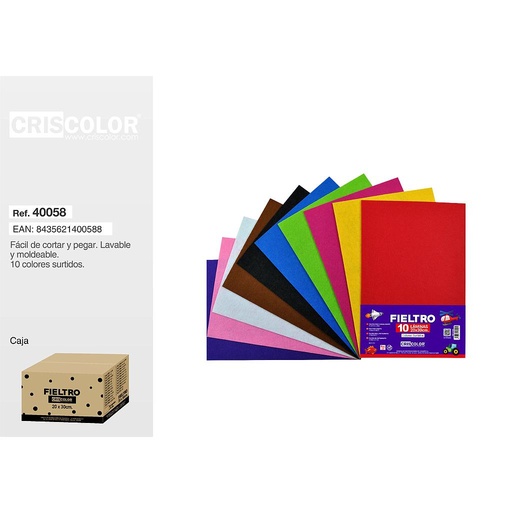 [40058] PAQUETE FIELTRO 20X30CM 10 COLORES SURTIDOS