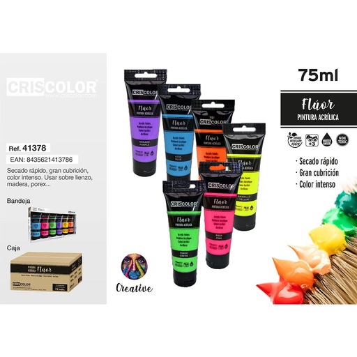 [41378] PINTURA ACRILICA TUBO 75ML SURTIDO FLUOR 6UDS.