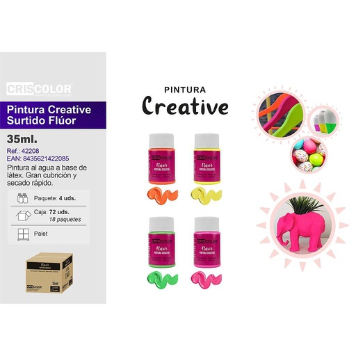 [42208] PINTURA CREATIVE BOTE 35ML SURTIDO FLUOR 4UDS