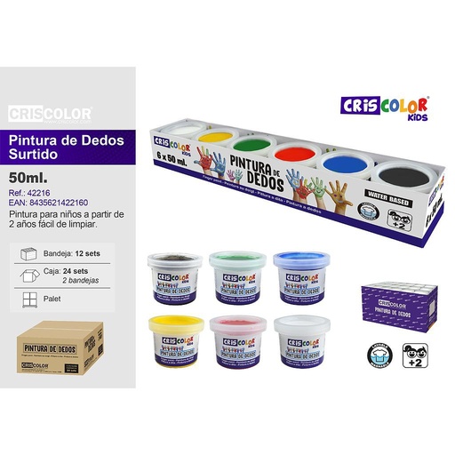 [42216] PINTURA DE DEDOS 50ML SURTIDO 6UDS