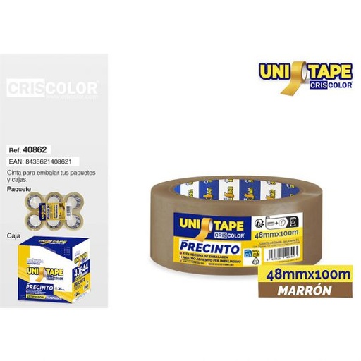 [40862] PRECINTO 48MMX100M MARRON POLIPROPILENO (Pack 6 Und).
