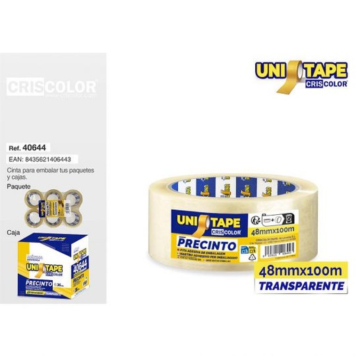[40644] PRECINTO 48MMX100M TRANSPARENTE POLIPROPILENO (Pack 6 Und).