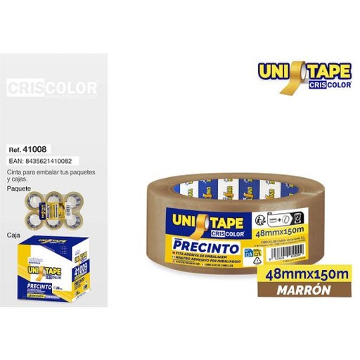 [41008] PRECINTO 48MMX150M MARRON POLIPROPILENO (Pack 6 Und).