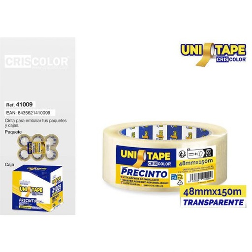 [41009] PRECINTO 48MMX150M TRANSPARENTE POLIPROPILENO (Pack 6 Und).