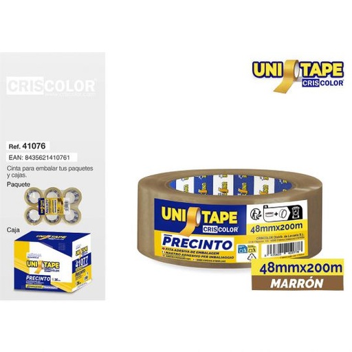 [41076] PRECINTO 48MMX200M MARRON POLIPROPILENO (Pack 6 Und).