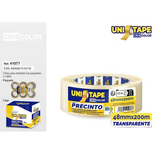 [41077] PRECINTO 48MMX200M TRANSPARENTE POLIPROPILENO (Pack 6 Und).