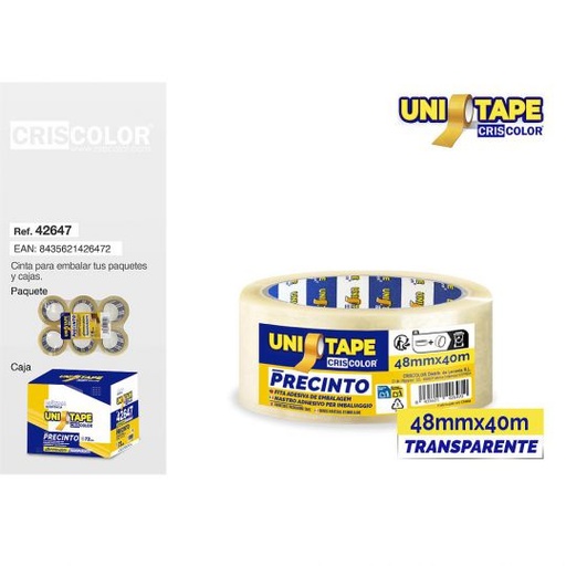 [42647] PRECINTO 48MMX40M TRANSPARENTE POLIPROPILENO (Pack 6 Und).