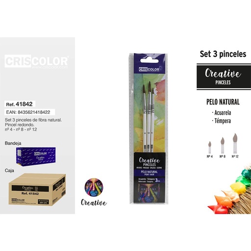 [41842] SET 3 PINCELES CERDA BLANCO/PLATA