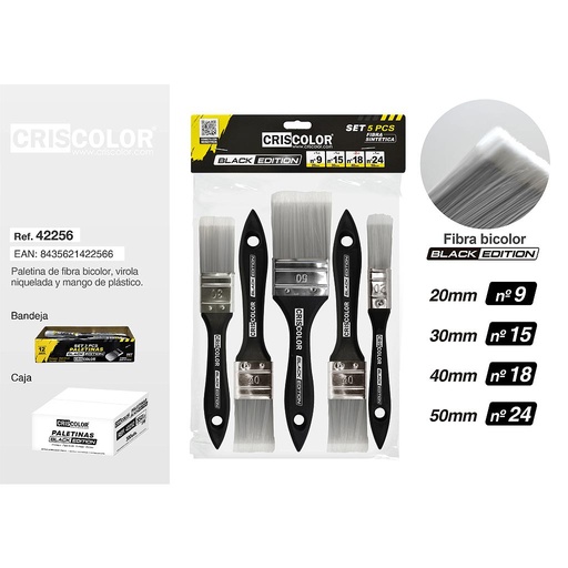 [42256] SET 5 PALETINAS FIBRA BLACK EDITION 20+30+40+40+50MM