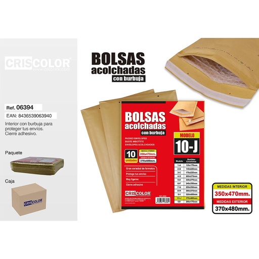 [06394] SOBRE ACOLCHADO Nº10 350X470MM (Paquete 10Und.)