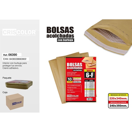 [06390] SOBRE ACOLCHADO Nº6 220X340MM (Paquete 10Und.)