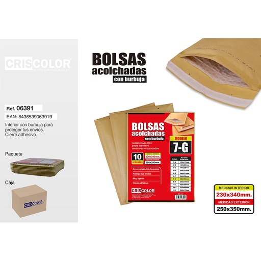 [06391] SOBRE ACOLCHADO Nº7 230X340MM (Paquete 10Und.)