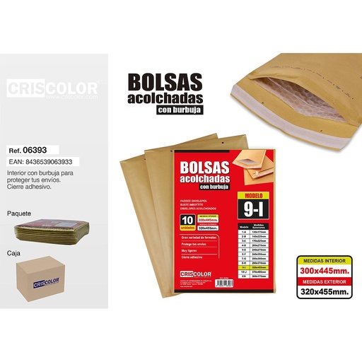 [06393] SOBRE ACOLCHADO Nº9 300X455MM (Paquete 10Und.)