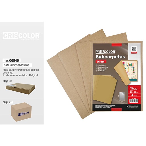 [06546] SUBCARPETAS FOLIO KRAFT  PACK 4 UDS (Caja de 12Und).