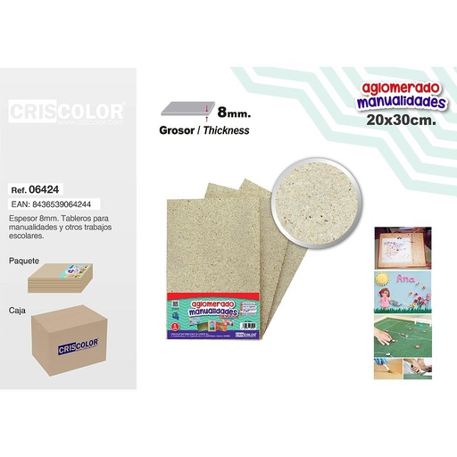 [06424] TABLERO AGLOMERADO 20X30CM (Paquete de 6Und.)