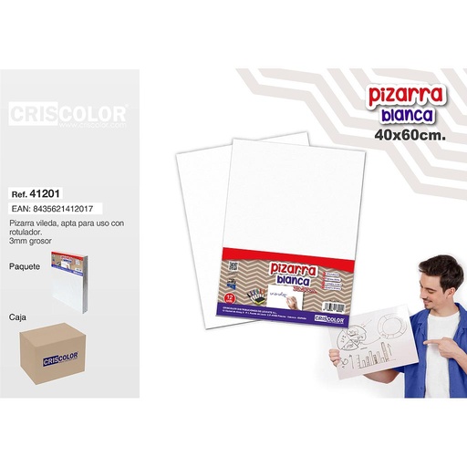 [41201] TABLERO PIZARRA BLANCA 40X60CM (Paquete de 12Und.)
